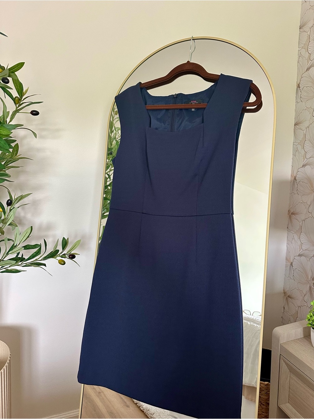 Trina Turk Navy Square-Neck Sleeveless Midi Dress